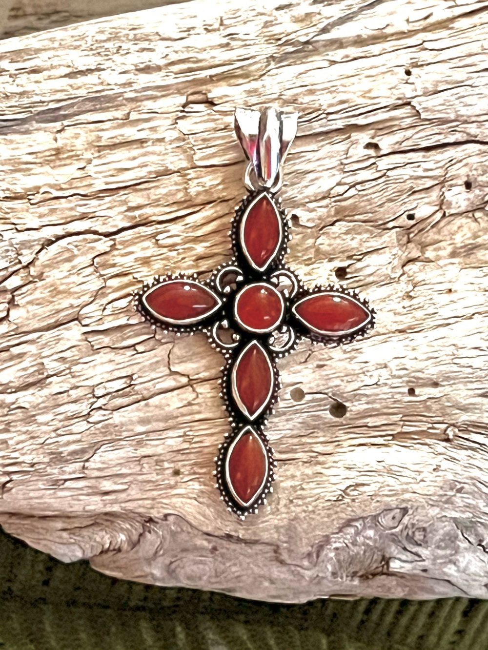 Dainty Carnelian Gemstone 925 Silver Cross 2” Pendant